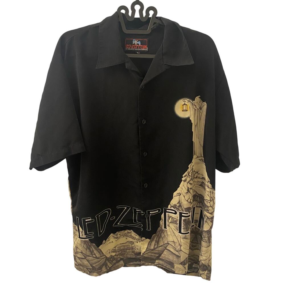 Vintage Led Zeppelin Stairway to Heaven Short Sleeve Button Up Shirt Size Large